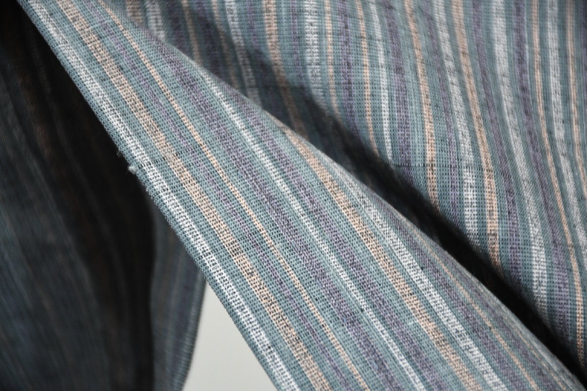 紬 つむぎ 縞々 正絹 単衣 身丈154cm 裄丈66cm ★着物 pb-3728 桜庭呉服店_画像5