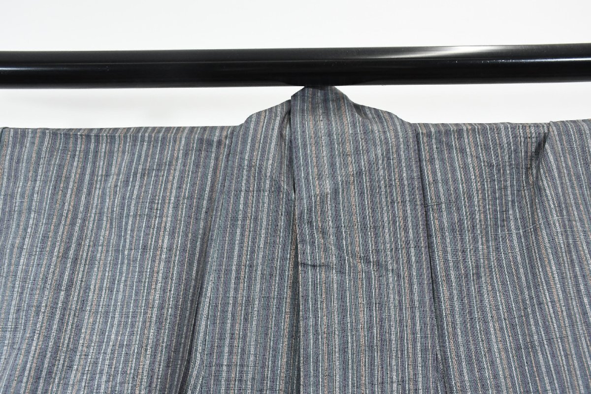 紬 つむぎ 縞々 正絹 単衣 身丈154cm 裄丈66cm ★着物 pb-3728 桜庭呉服店_画像7