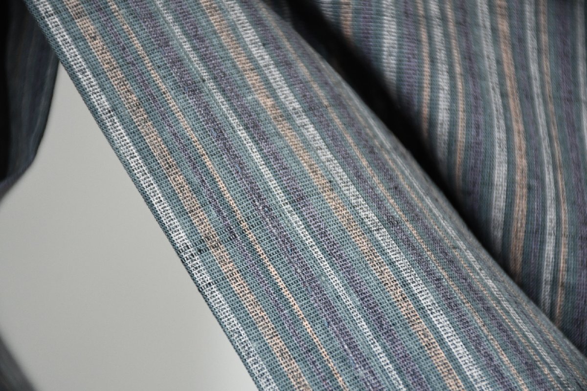 紬 つむぎ 縞々 正絹 単衣 身丈154cm 裄丈66cm ★着物 pb-3728 桜庭呉服店_画像6