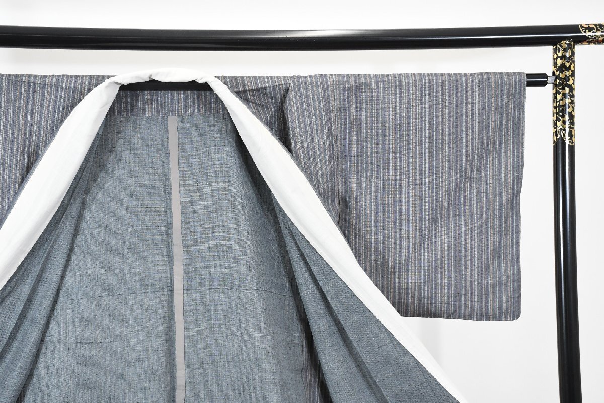 紬 つむぎ 縞々 正絹 単衣 身丈154cm 裄丈66cm ★着物 pb-3728 桜庭呉服店_画像10