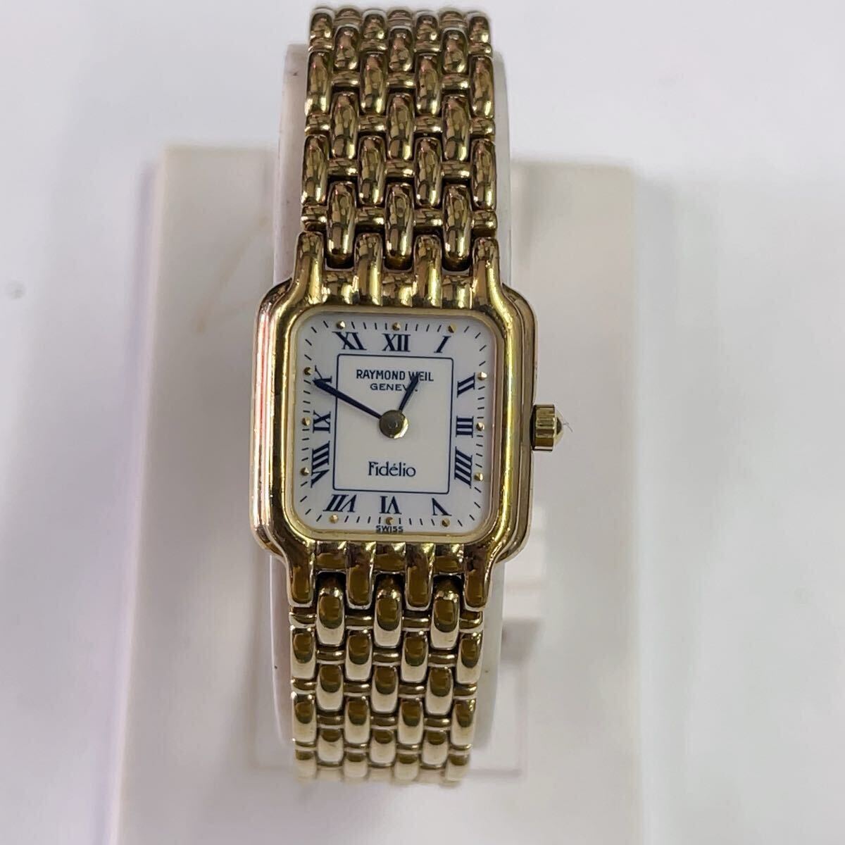 1円 稼動 良品 RAYMOND WEIL レイモンドウィル 3723 QZ ローマン デイト ゴールド 白文字盤 ブレスレット レディース腕時計 