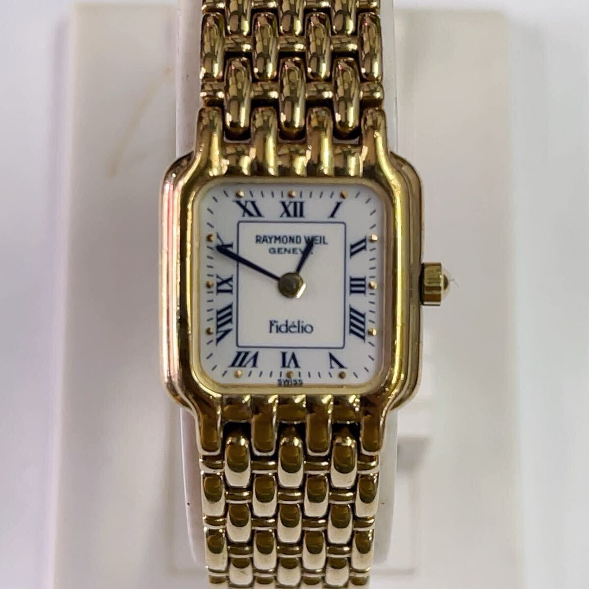 1円 稼動 良品 RAYMOND WEIL レイモンドウィル 3723 QZ ローマン デイト ゴールド 白文字盤 ブレスレット レディース腕時計 