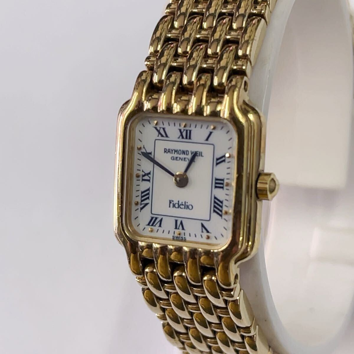 1円 稼動 良品 RAYMOND WEIL レイモンドウィル 3723 QZ ローマン デイト ゴールド 白文字盤 ブレスレット レディース腕時計 