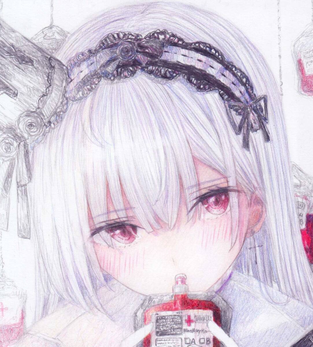 ☆A4オリジナル手描きイラスト☆色鉛筆画「吸血姫」(手描き