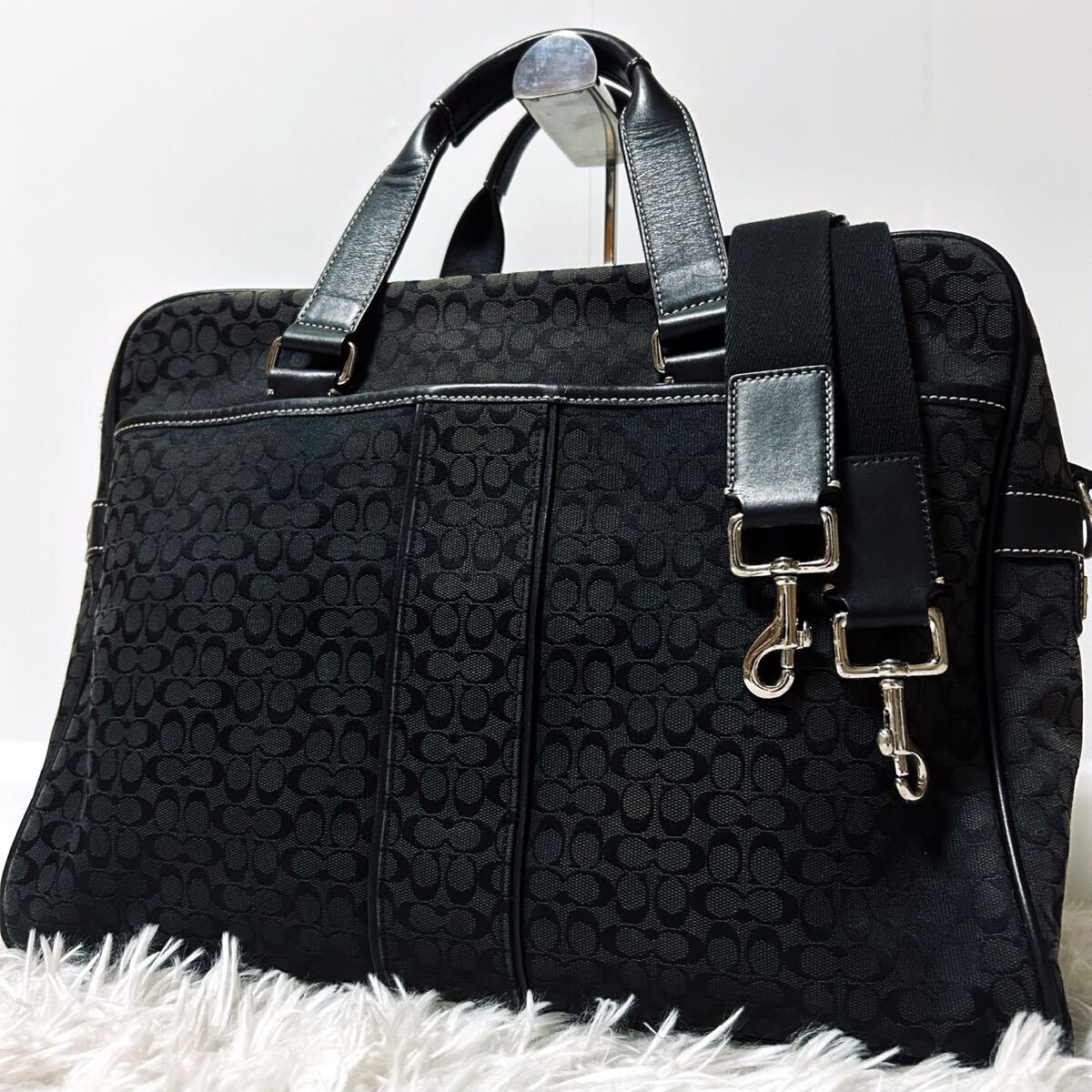  превосходный товар COACH Coach портфель портфель большая сумка ручная сумка плечо ..2way сумка на плечо парусина кожа черный чёрный 
