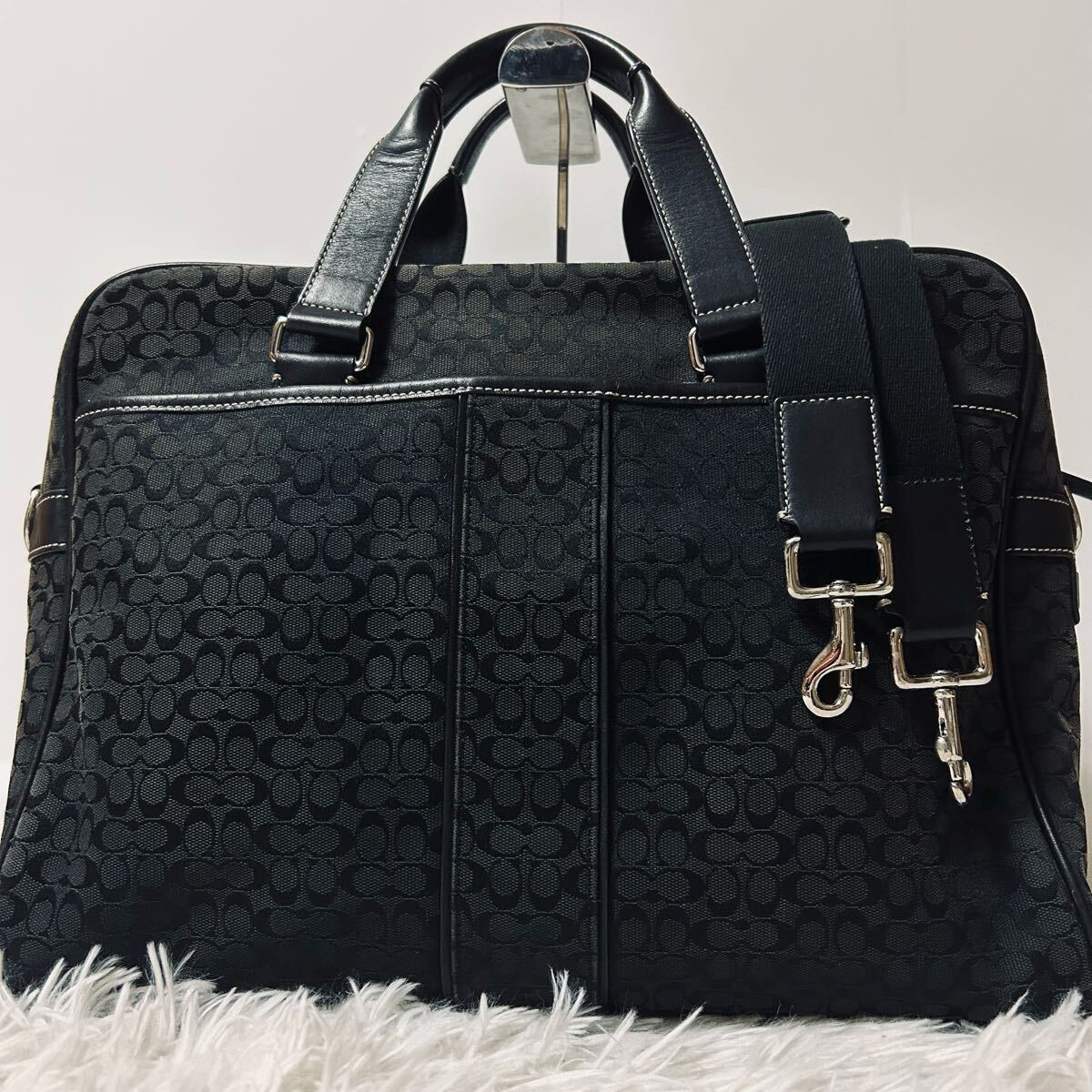  превосходный товар COACH Coach портфель портфель большая сумка ручная сумка плечо ..2way сумка на плечо парусина кожа черный чёрный 