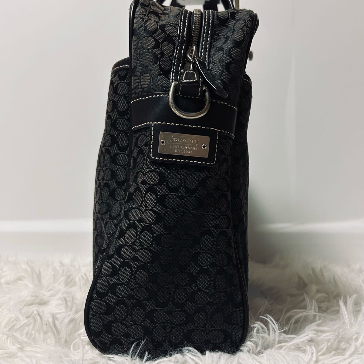  превосходный товар COACH Coach портфель портфель большая сумка ручная сумка плечо ..2way сумка на плечо парусина кожа черный чёрный 