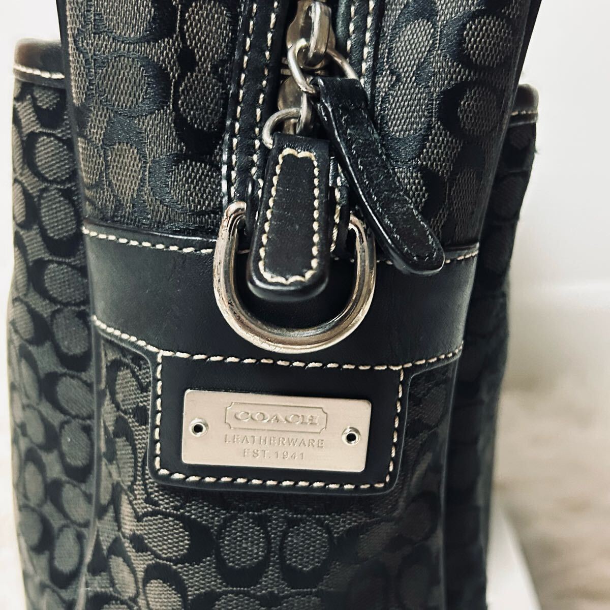  превосходный товар COACH Coach портфель портфель большая сумка ручная сумка плечо ..2way сумка на плечо парусина кожа черный чёрный 