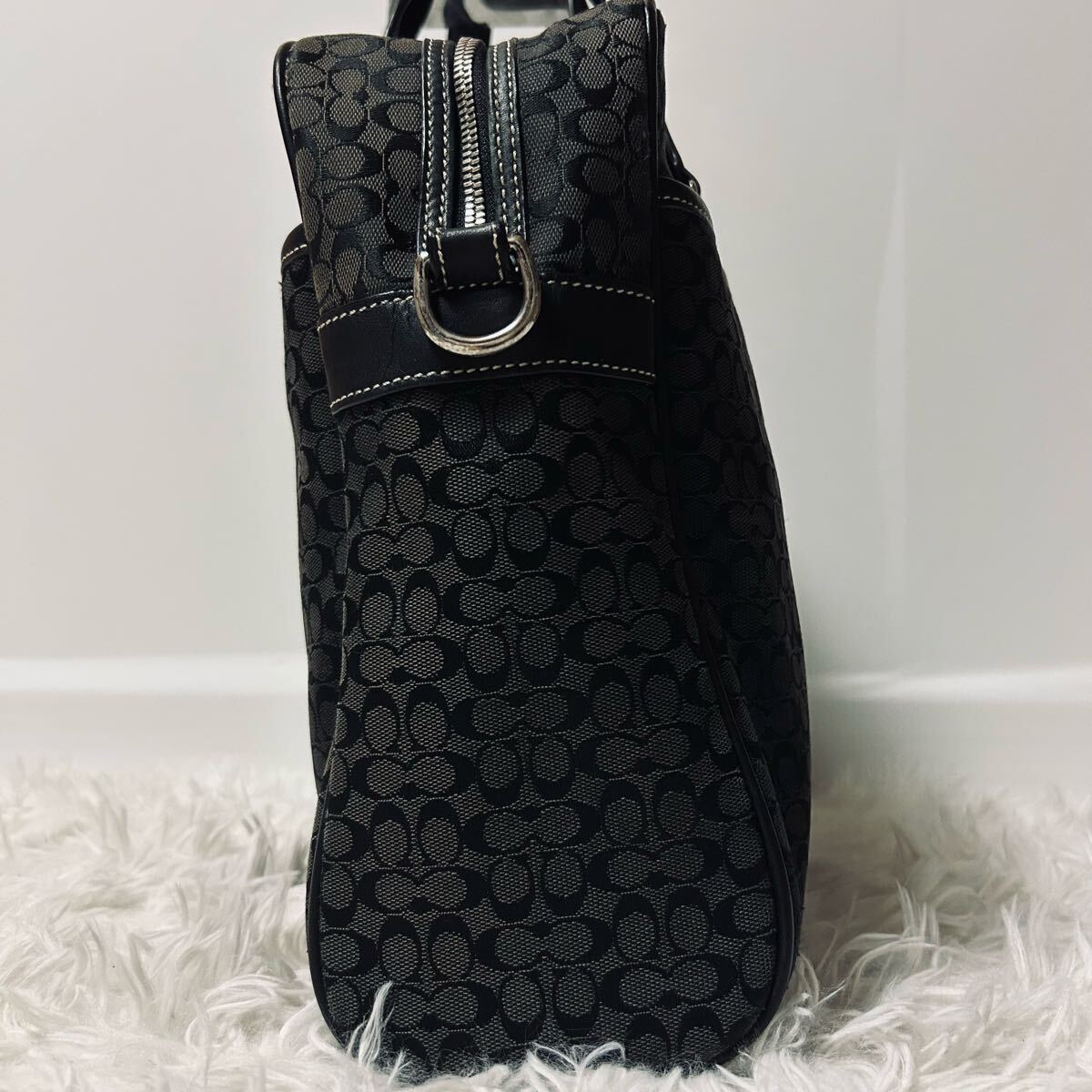  превосходный товар COACH Coach портфель портфель большая сумка ручная сумка плечо ..2way сумка на плечо парусина кожа черный чёрный 