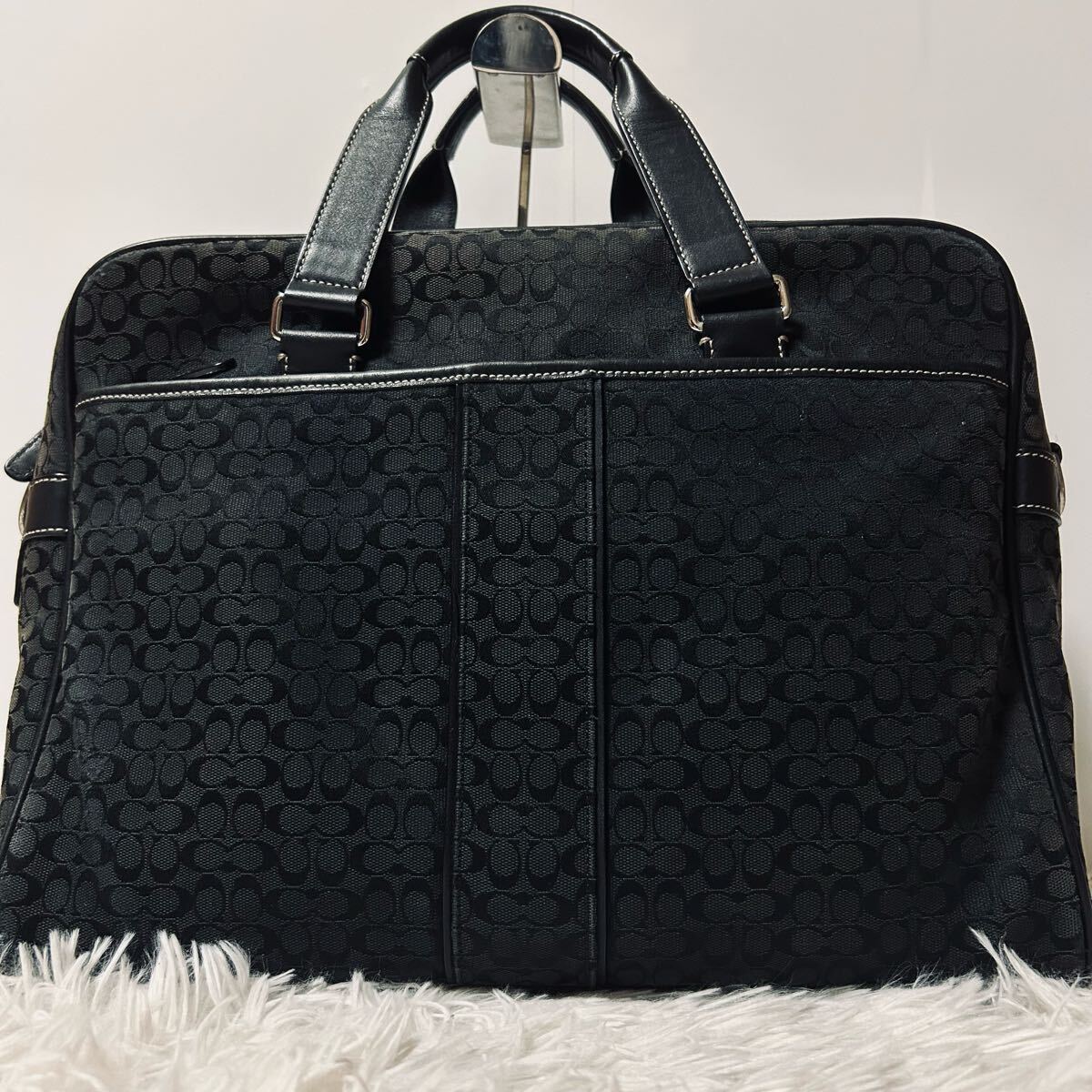  превосходный товар COACH Coach портфель портфель большая сумка ручная сумка плечо ..2way сумка на плечо парусина кожа черный чёрный 