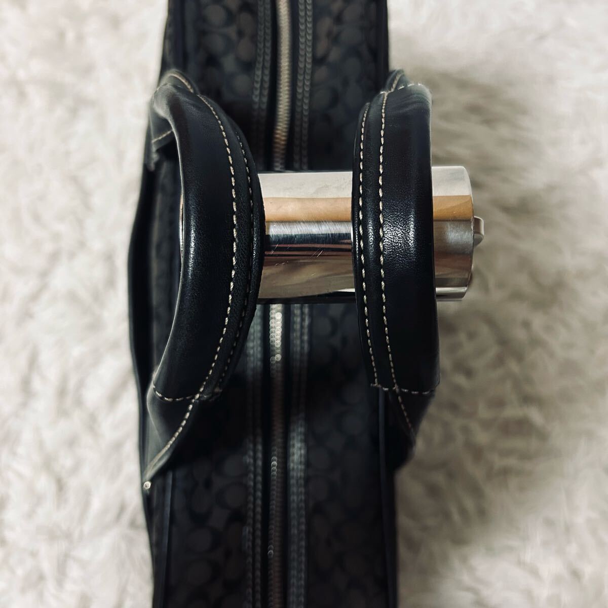  превосходный товар COACH Coach портфель портфель большая сумка ручная сумка плечо ..2way сумка на плечо парусина кожа черный чёрный 