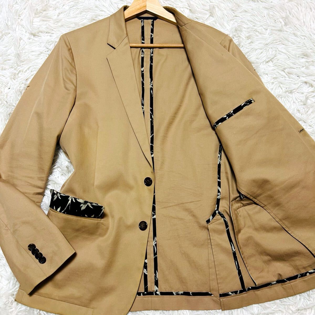 極美品/Lサイズ Paul Smith ポールスミス テーラードジャケット アンコンジャケット ブレザー ストレッチ 伸縮性 ベージュ 春夏 コットン