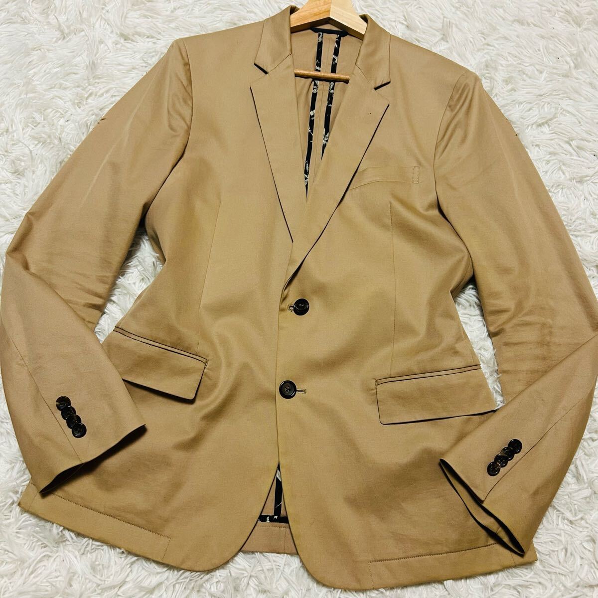 極美品/Lサイズ Paul Smith ポールスミス テーラードジャケット アンコンジャケット ブレザー ストレッチ 伸縮性 ベージュ 春夏 コットン