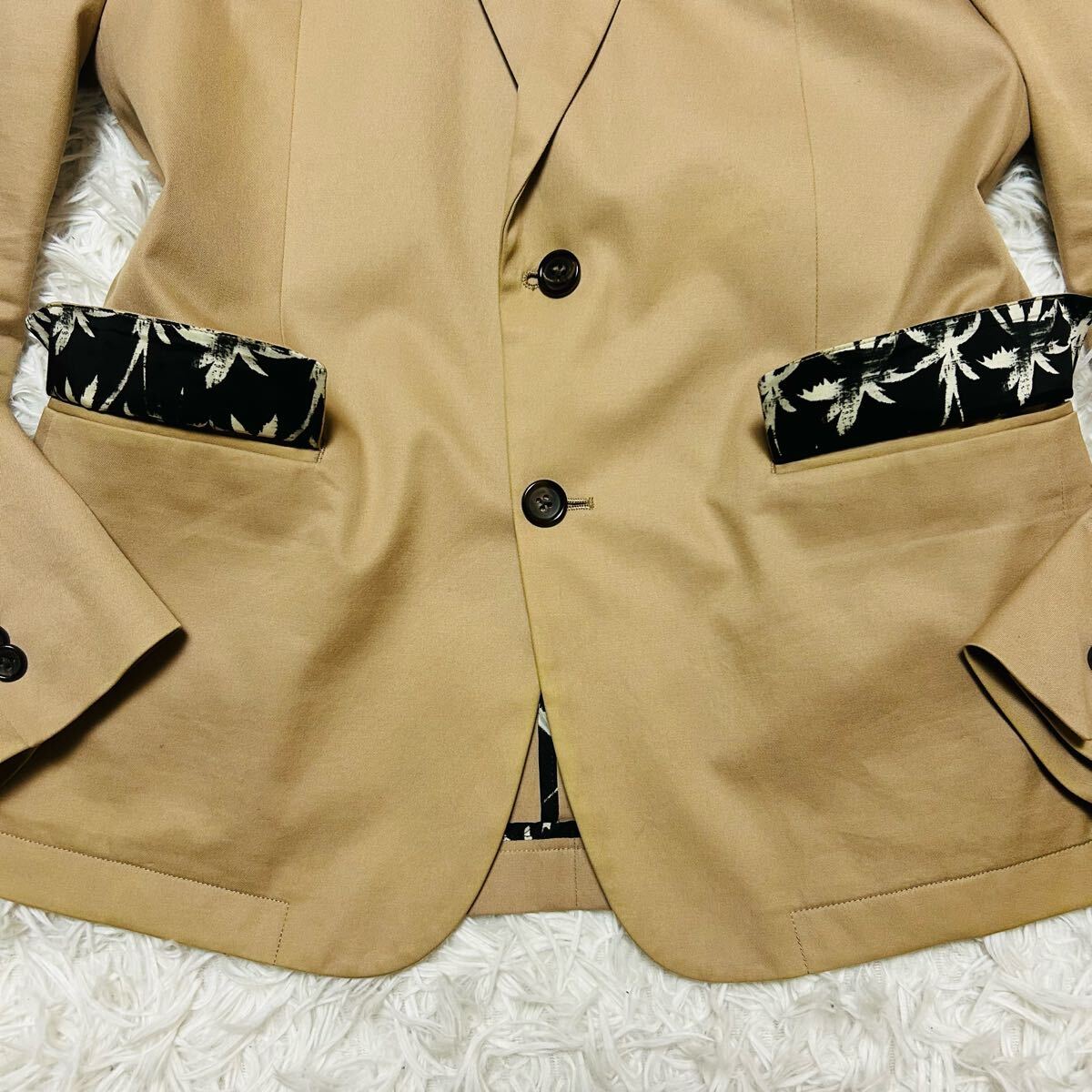 極美品/Lサイズ Paul Smith ポールスミス テーラードジャケット アンコンジャケット ブレザー ストレッチ 伸縮性 ベージュ 春夏 コットン