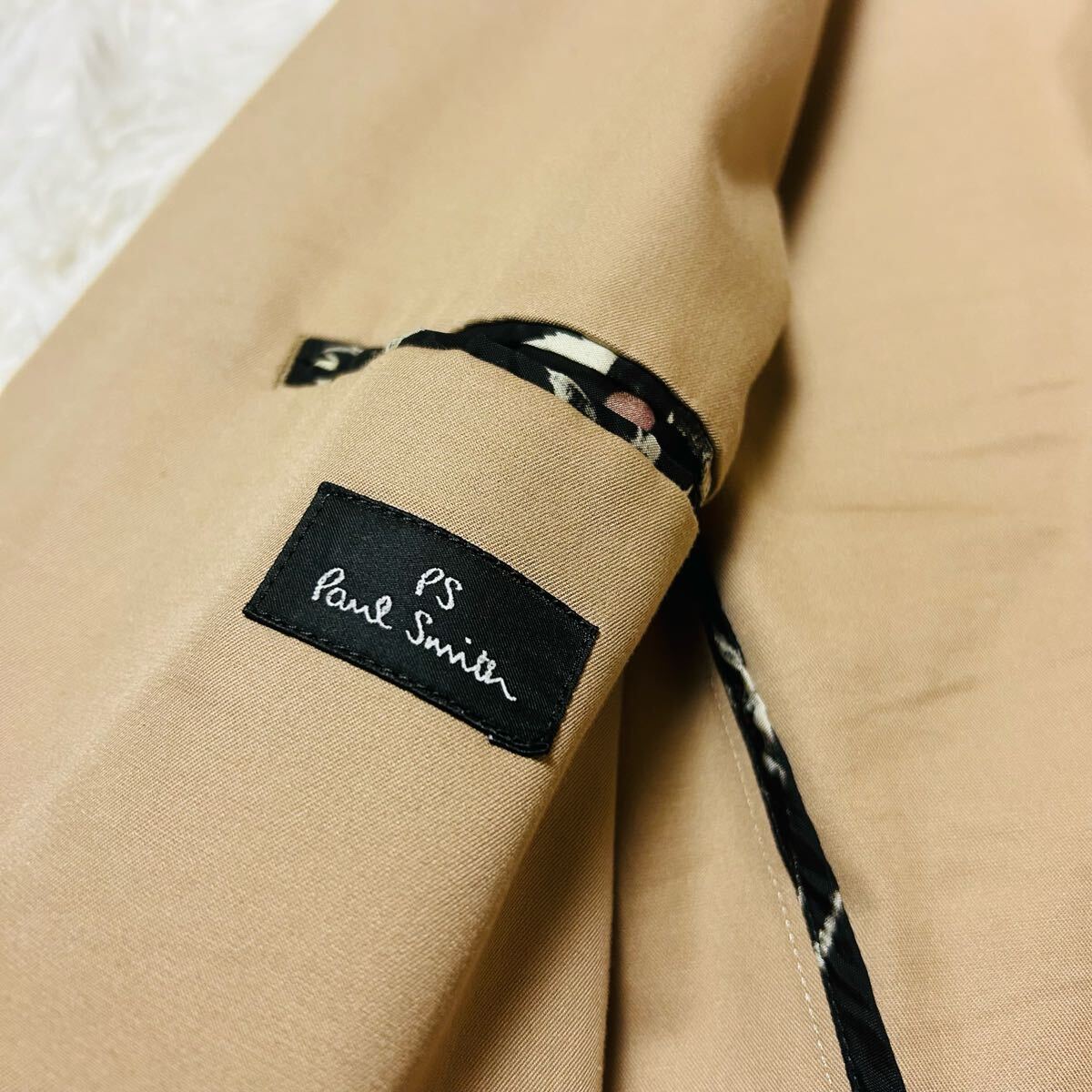 極美品/Lサイズ Paul Smith ポールスミス テーラードジャケット アンコンジャケット ブレザー ストレッチ 伸縮性 ベージュ 春夏 コットン