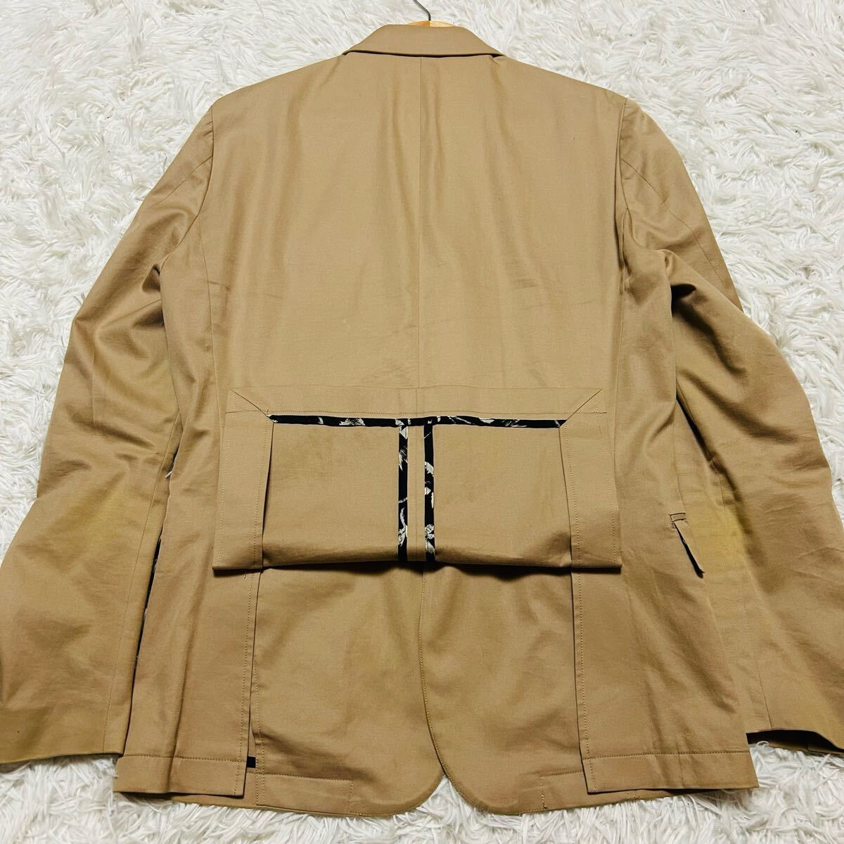極美品/Lサイズ Paul Smith ポールスミス テーラードジャケット アンコンジャケット ブレザー ストレッチ 伸縮性 ベージュ 春夏 コットン