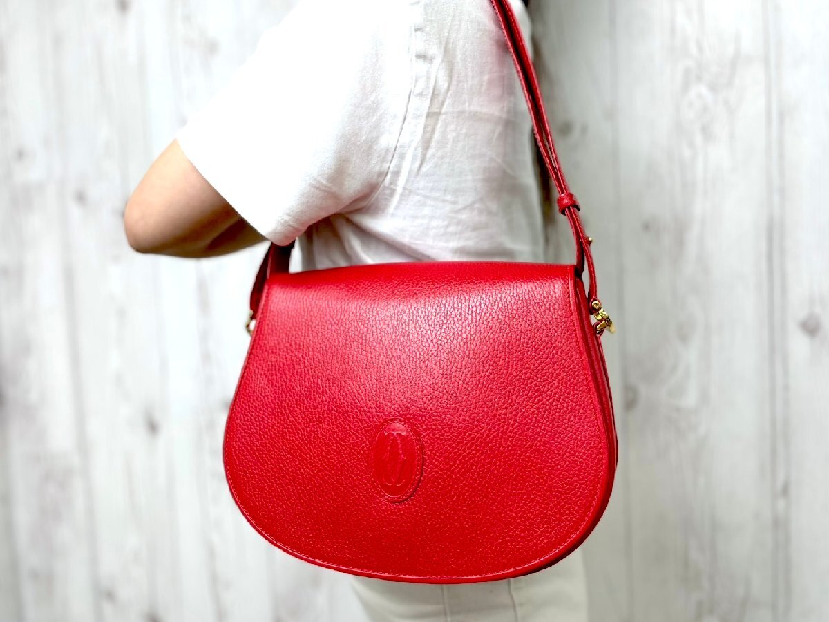 極美品 Cartier カルティエ マストライン ショルダーバッグ バッグ レザー 赤 2WAY 85895