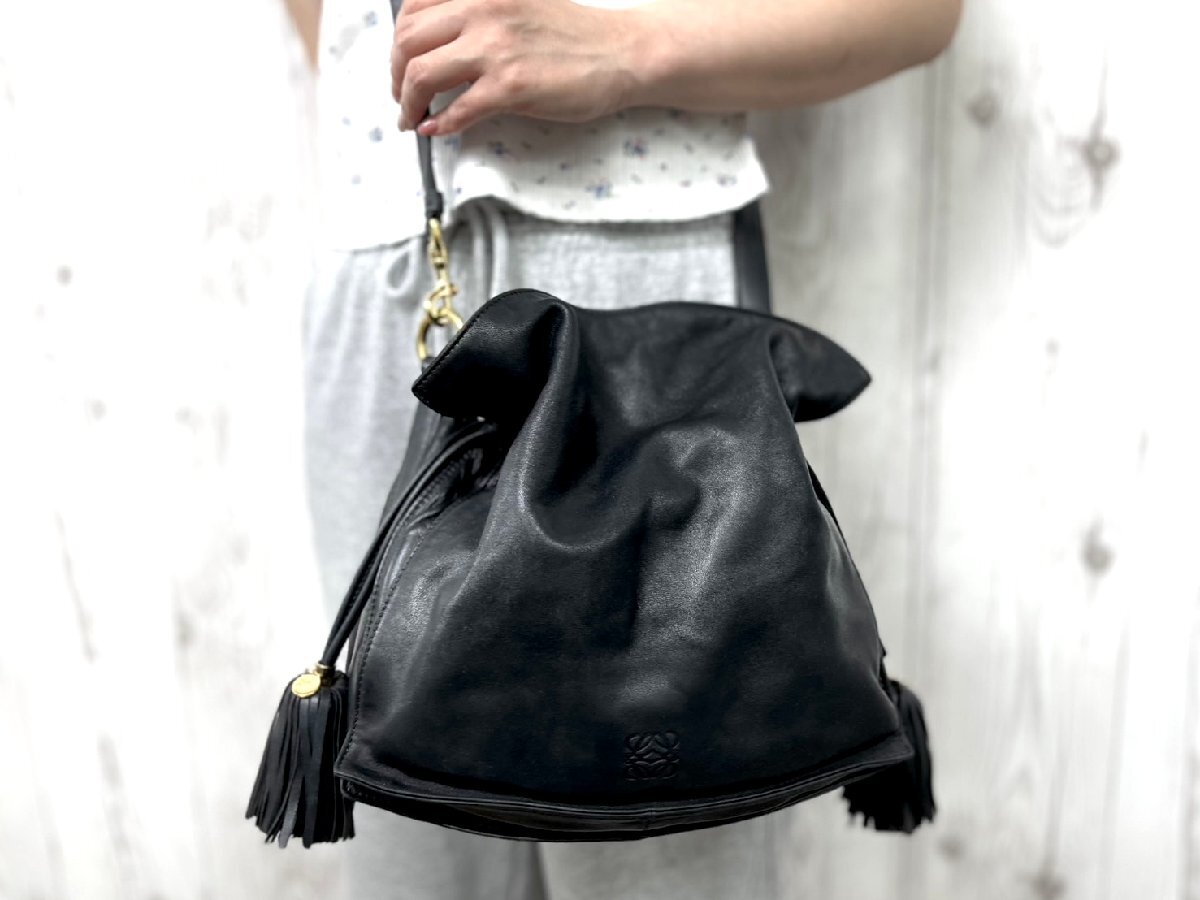美品 LOEWE ロエベ フラメンコ アナグラム ショルダーバッグ バッグ ナッパレザー 黒 2WAY 86193