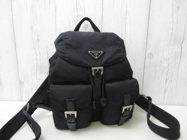美品 PRADA プラダ テスート ナイロンリュック リュックサック バッグ ナイロン×レザー 黒 85178