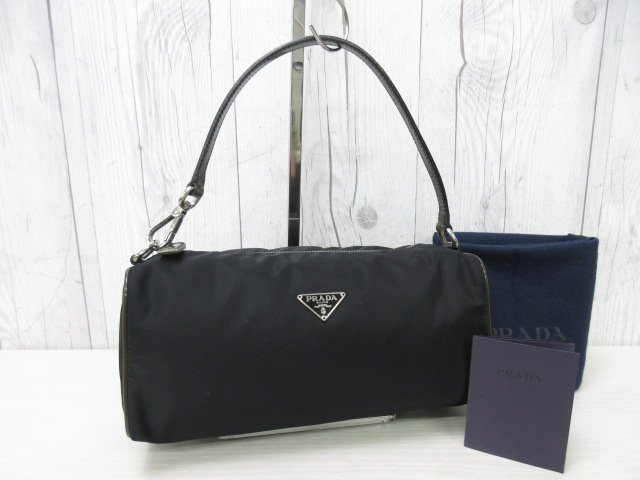 極美品 PRADA プラダ テスート ハンドバッグ バッグ ナイロン×パテントレザー 黒×カーキ 85876
