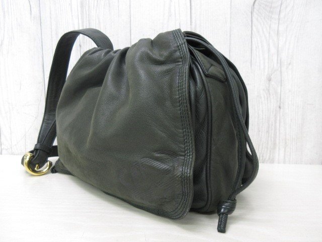 美品 LOEWE ロエベ アナグラム フラメンコ ショルダーバッグ バッグ ナッパレザー 緑系 85854Y
