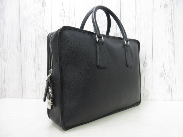 極美品 PRADA プラダ ビジネスバッグ ハンドバッグ バッグ サフィアーノレザー A4収納可 黒 メンズ 85826Y