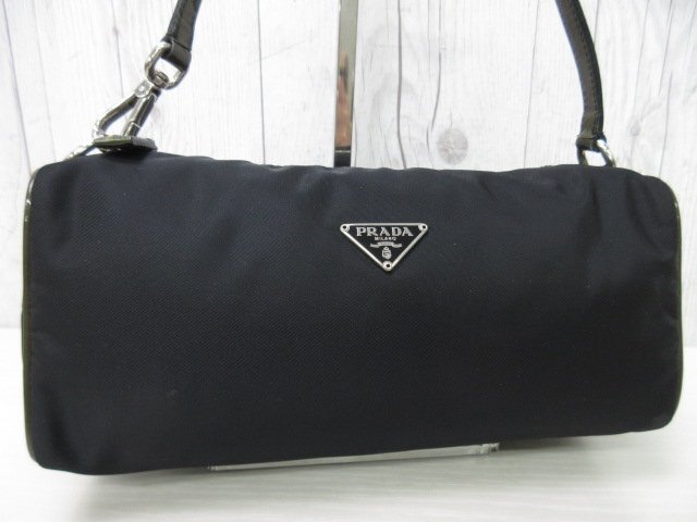 極美品 PRADA プラダ テスート ハンドバッグ バッグ ナイロン×パテントレザー 黒×カーキ 85876