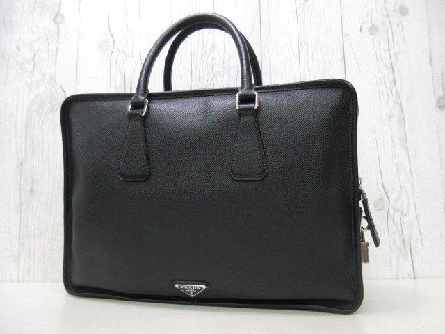 極美品 PRADA プラダ ビジネスバッグ ハンドバッグ バッグ サフィアーノレザー A4収納可 黒 メンズ 85826Y
