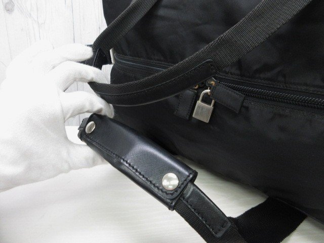 極美品 PRADA プラダ テスート ボストンバッグ ショルダーバッグ バッグ ナイロン×サフィアーノレザー 黒 2WAY 85770