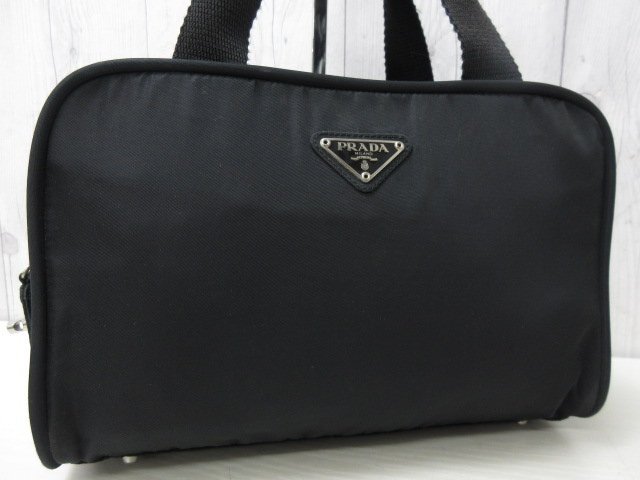 極美品 PRADA プラダ テスート ハンドバッグ バッグ ナイロン×キャンバス×レザー 黒 85857Y