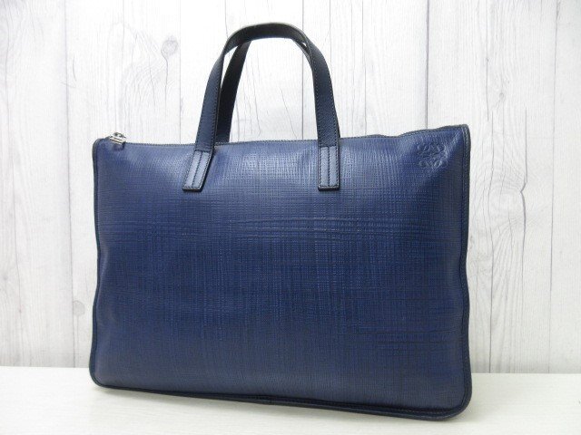 極美品 LOEWE ロエベ アナグラム ビジネスバッグ トートバッグ ハンドバッグ バッグ レザー 青 A4収納可 メンズ 85827Y