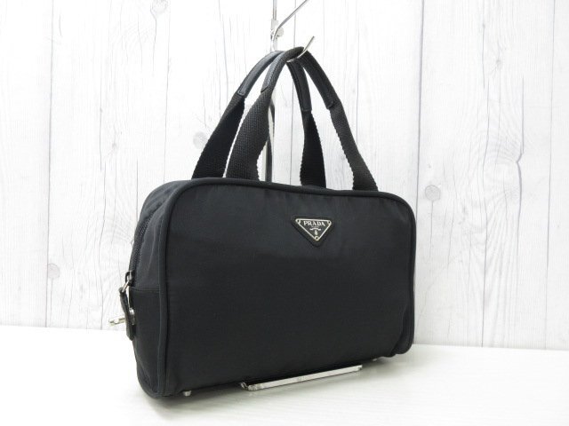 極美品 PRADA プラダ テスート ハンドバッグ バッグ ナイロン×キャンバス×レザー 黒 85857Y