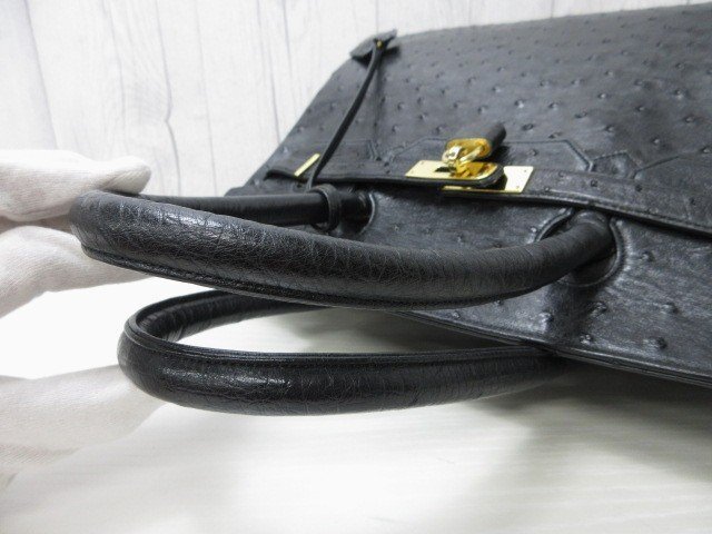 極美品 オーストリッチ ハンドバッグ バッグ 黒 2WAY A4収納可 85890