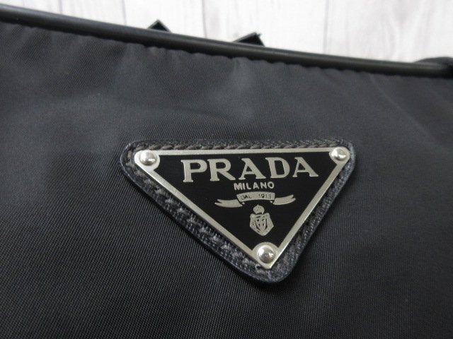 極美品 PRADA プラダ デカ ロゴ テスート ボストンバッグ ショルダー バッグ ナイロン×サフィアーノレザー 黒 A4可 2WAY メンズ 85937
