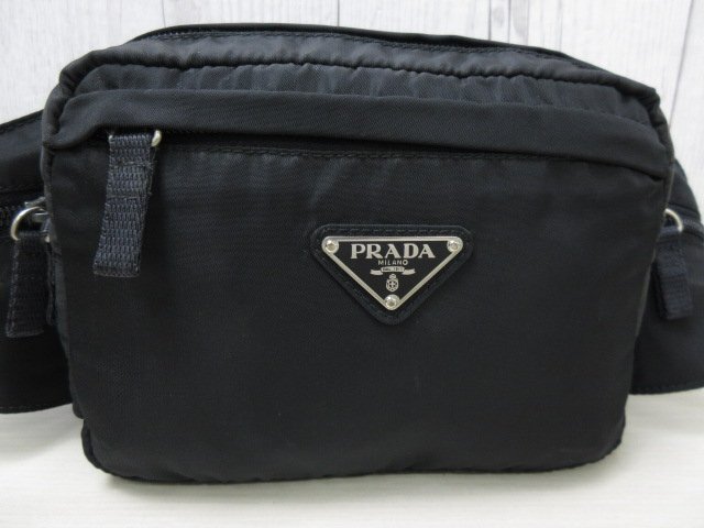 極美品 PRADA プラダ テスート ボディバッグ ウエストポーチ バッグ ナイロン 黒 メンズ 85874