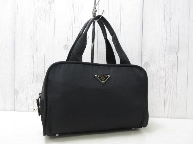 極美品 PRADA プラダ テスート ハンドバッグ バッグ ナイロン×キャンバス×レザー 黒 85857Y