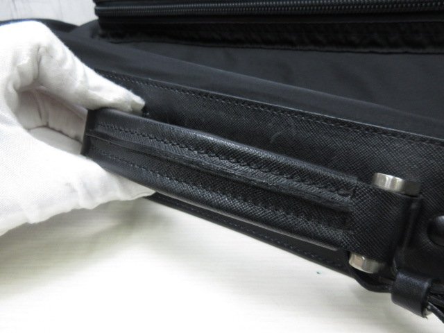 極美品 PRADA プラダ テスート ガーメントバッグ スーツカバー ショルダー バッグ ナイロン×サフィアーノレザー 黒 A4可 2WAYメンズ 85939