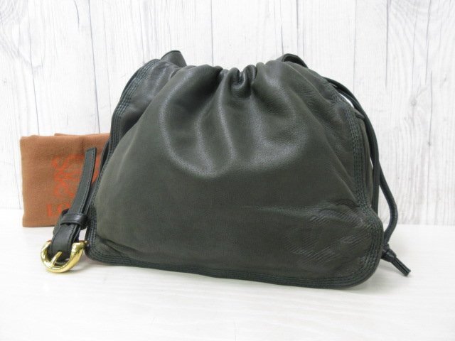 美品 LOEWE ロエベ アナグラム フラメンコ ショルダーバッグ バッグ ナッパレザー 緑系 85854Y