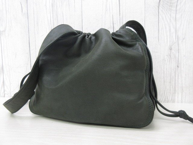 美品 LOEWE ロエベ アナグラム フラメンコ ショルダーバッグ バッグ ナッパレザー 緑系 85854Y