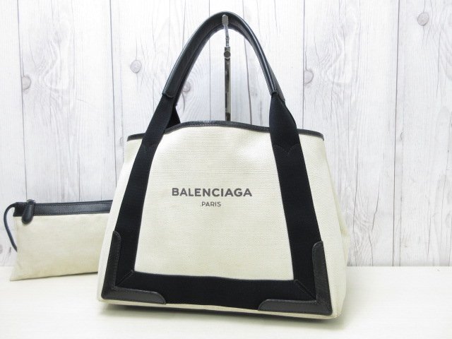  прекрасный товар BALENCIAGA Balenciaga темно-синий бегемот sS большая сумка ручная сумочка сумка парусина × кожа натуральный × чёрный A4 место хранения возможно 86268