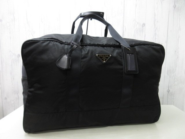 極美品 PRADA プラダ テスート ボストンバッグ ハンドバッグ バッグ ナイロン×サフィアーノレザー 黒 A4可 メンズ 86198