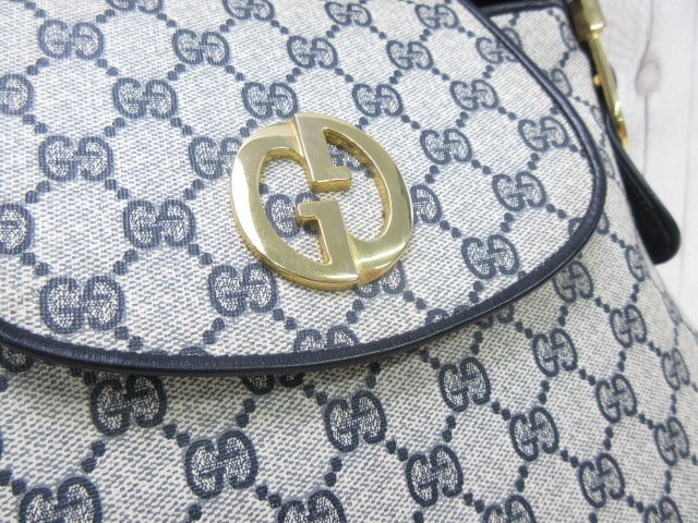 極美品 GUCCI グッチ オールドグッチ ヴィンテージ GGスプリーム ショルダーバッグ バッグ レザー 紺系 86346Y