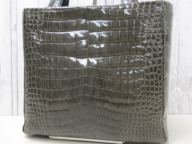極美品 艶 クロコダイル JRA ハンドバッグ ショルダーバッグ バッグ グリーングレー 2WAY 86326