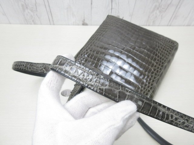 極美品 艶 クロコダイル JRA ハンドバッグ ショルダーバッグ バッグ グリーングレー 2WAY 86326