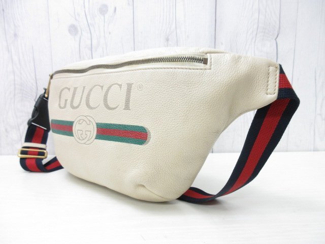 美品 GUCCI グッチ インターロッキング シェリーライン ボディバッグ ウエストポーチ バッグ レザー×キャンバス ベージュ メンズ 86342Y