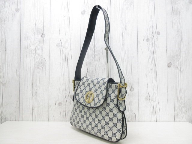 極美品 GUCCI グッチ オールドグッチ ヴィンテージ GGスプリーム ショルダーバッグ バッグ レザー 紺系 86346Y