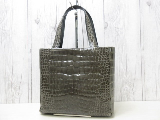 極美品 艶 クロコダイル JRA ハンドバッグ ショルダーバッグ バッグ グリーングレー 2WAY 86326
