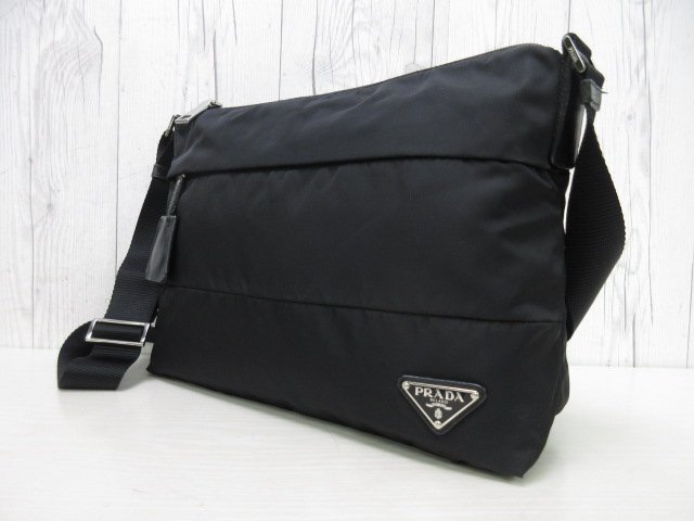 極美品 PRADA プラダ テスート ショルダーバッグ メッセンジャー バッグ ナイロン×ナイロンキャンバス×レザー 黒 A4収納可 メンズ 86315