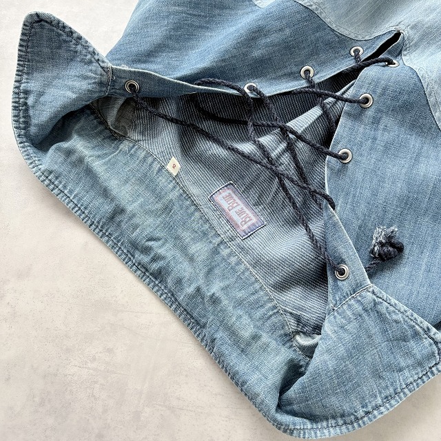 BLUE BLUE ブルーブルー ハリウッドランチマーケット 加工 デニム レースアップ 編み上げ サイドジップ プルオーバー シャツ (3) r-689