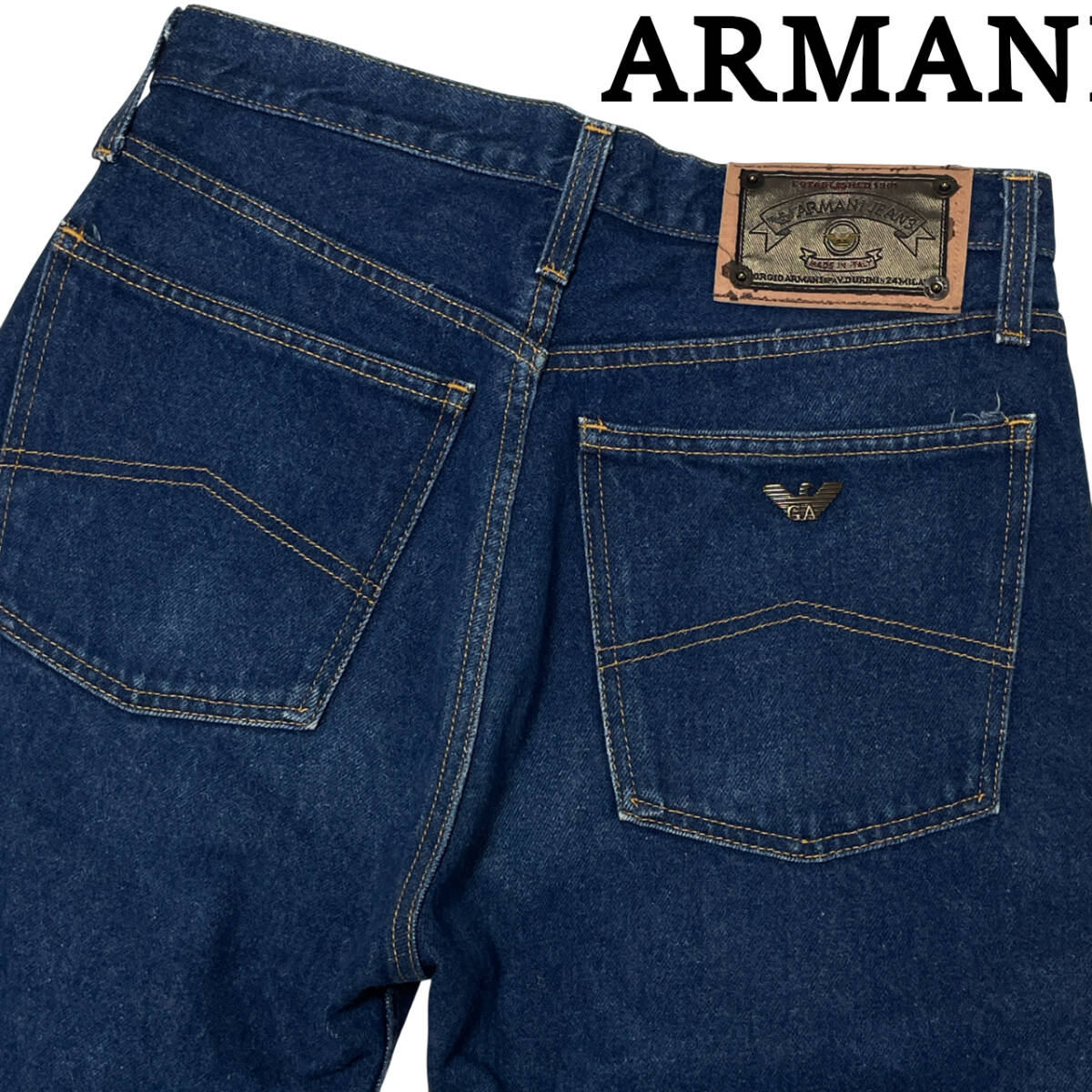 ARMANI JEANS アルマーニ 90's SIMINT W32 (約83cm) イタリア制 イーグル モチーフ 金具 メタル ストレート デニム パンツ メンズ ジーンズ